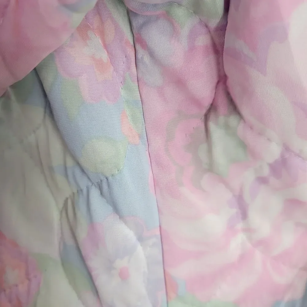 Miss Elaine Vintage Button Down Floral Quilted Robe Pastel